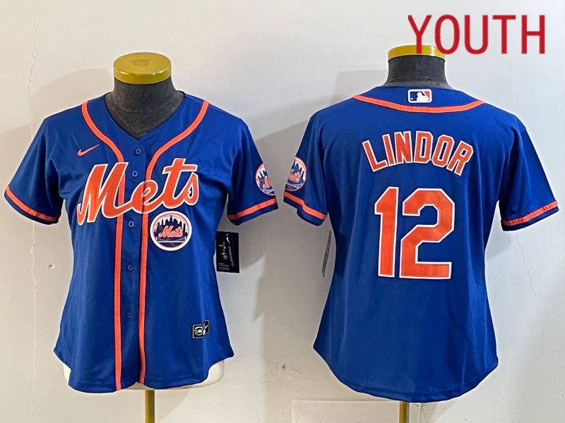 Youth New York Mets #12 Lindor Blue Game 2024 Nike MLB Jersey style 12183->washington redskins->NFL Jersey